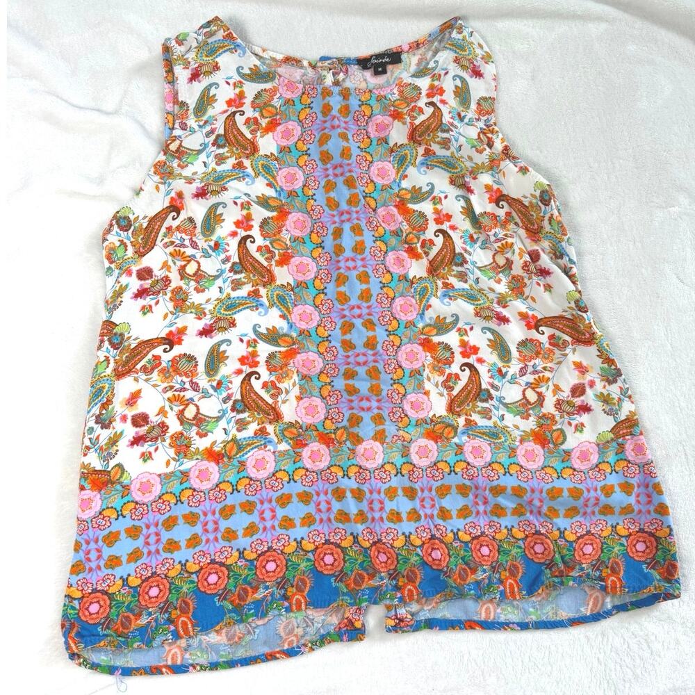 Soirée Vibrant Unique Tank Top Trippy Maximalist Bohemian Paisley Medium White